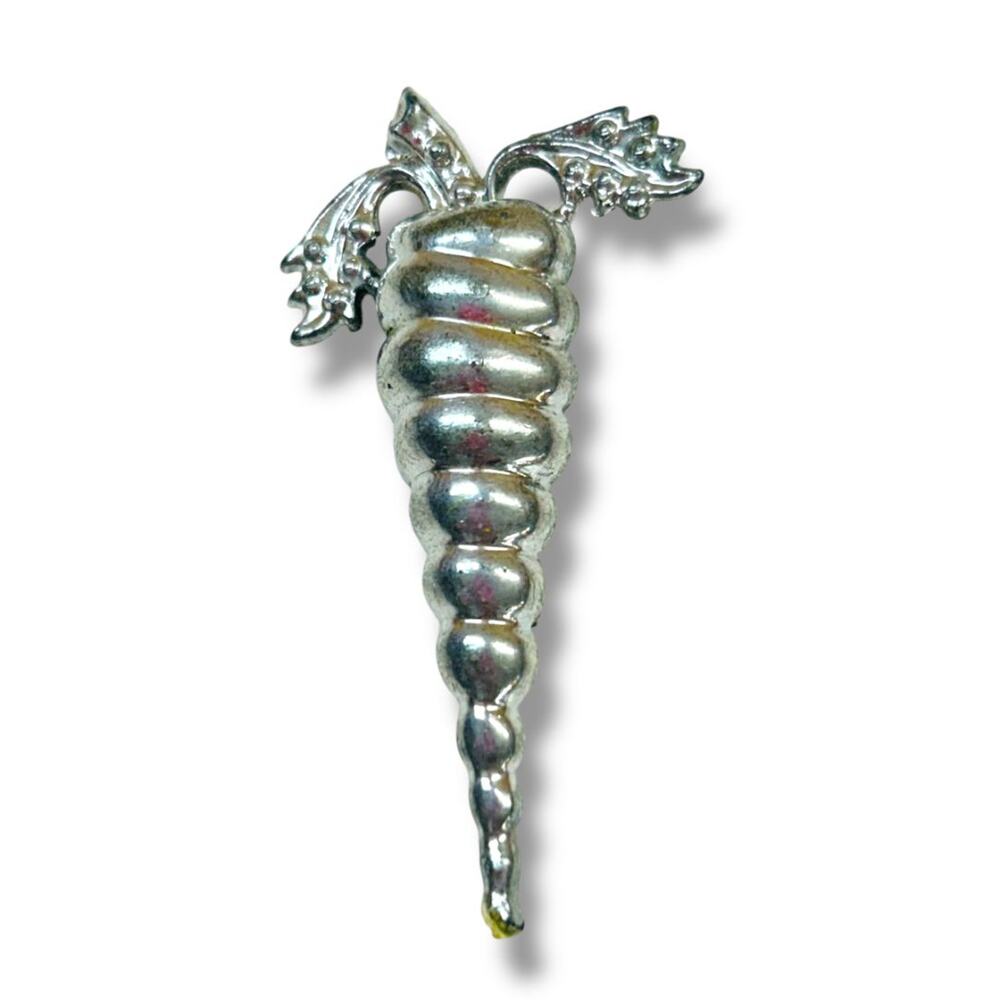 Vintage Silvertone Swirled Carrot Brooch 2.5" Gardener Gift